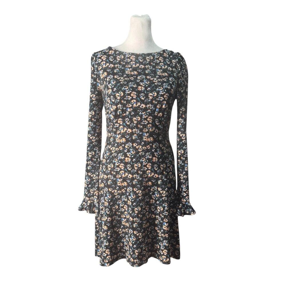 Free People Womens Size XS Say Hello Black Floral Combo Mini Dress Stretch Twirl
